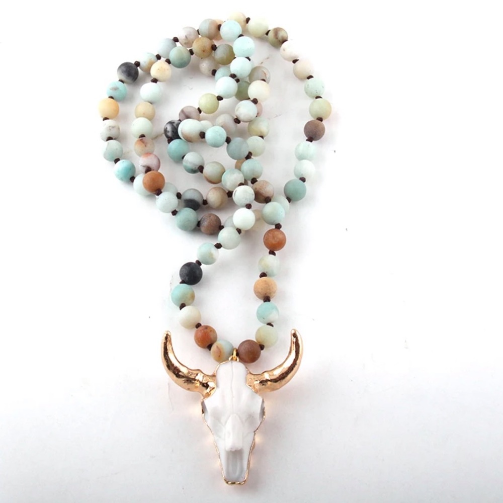 Boho Amazonite Horn Necklace